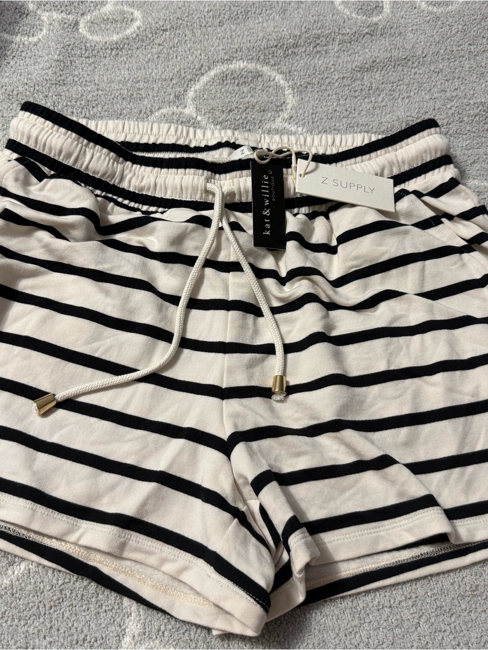 Z Supply Cream & Black Striped Drawstring Athletic Shorts-A7